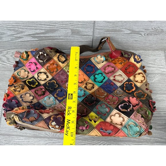 Multi Color Flower Genuine Leather Hobo Handbag Purse - Picture 9 of 9